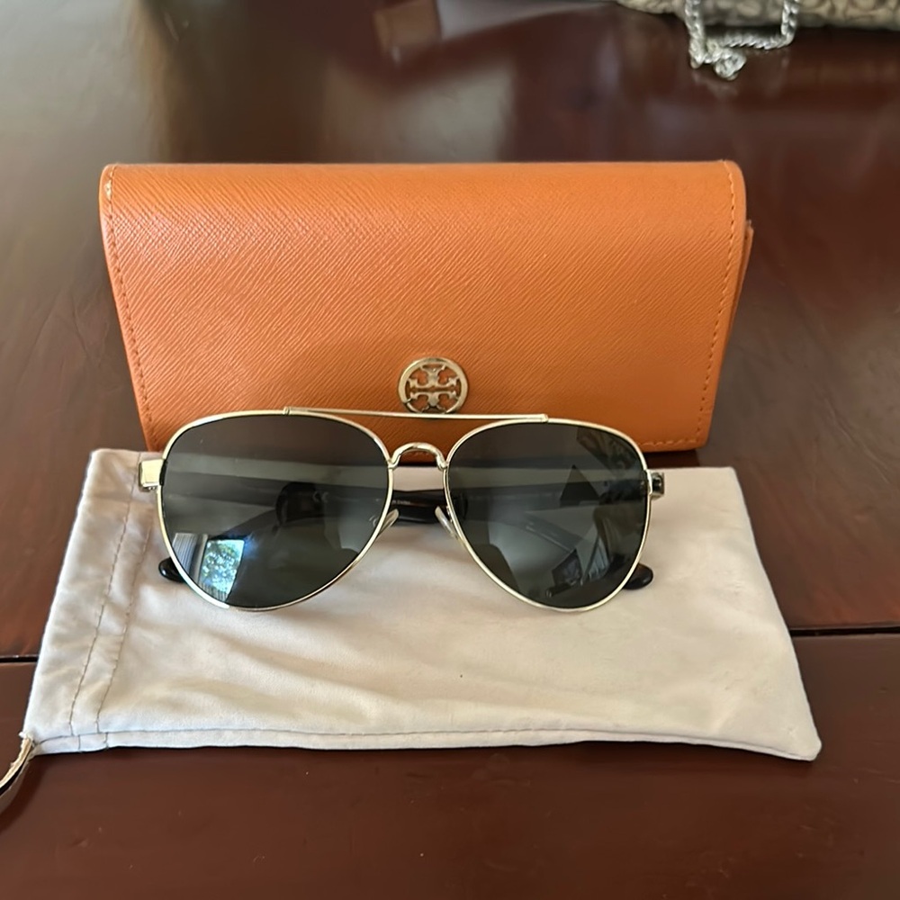 Tory Burch Black and Orange Sunglasses with Protective Case
